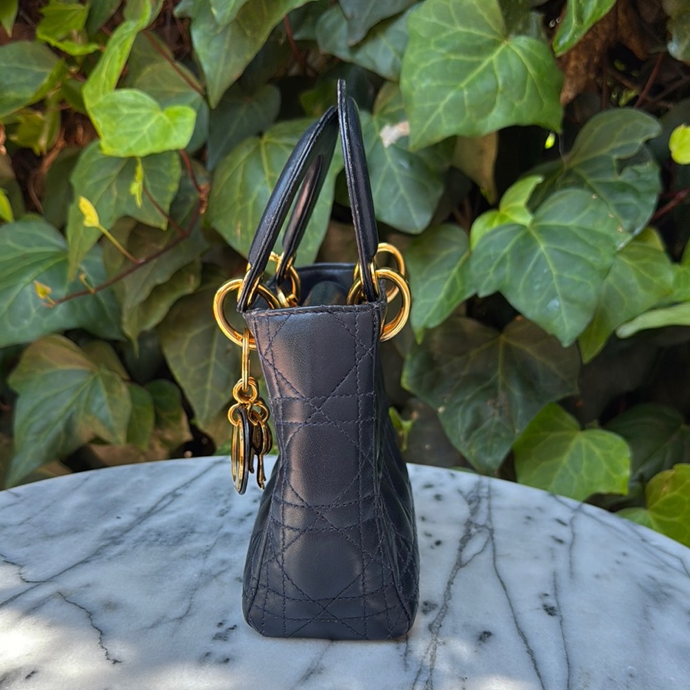 Vintage Dior Navy with Gold Hardware Satchel with Iconic Quilting - Picture 5 of 11